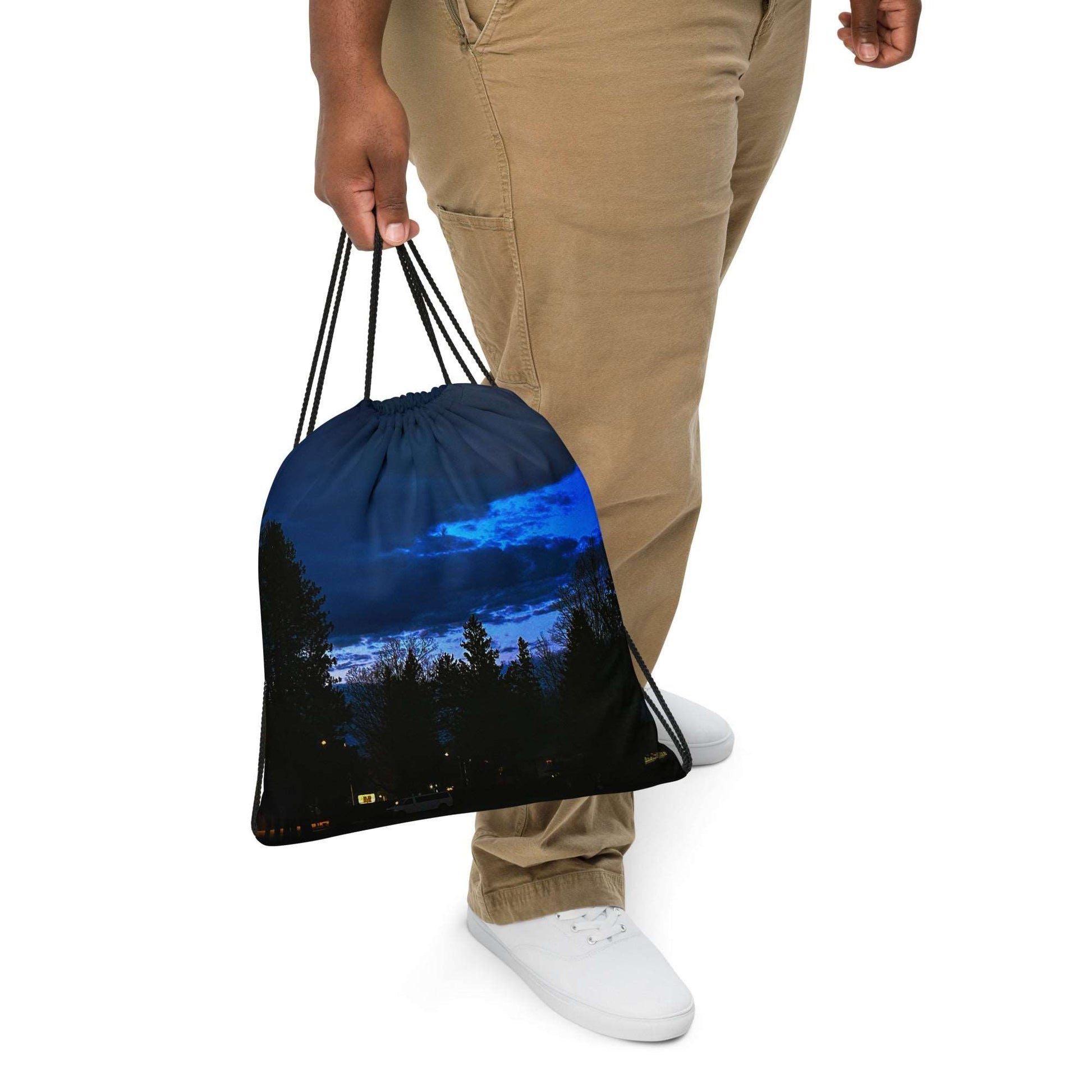 Deep Cyan Sky Drawstring bag