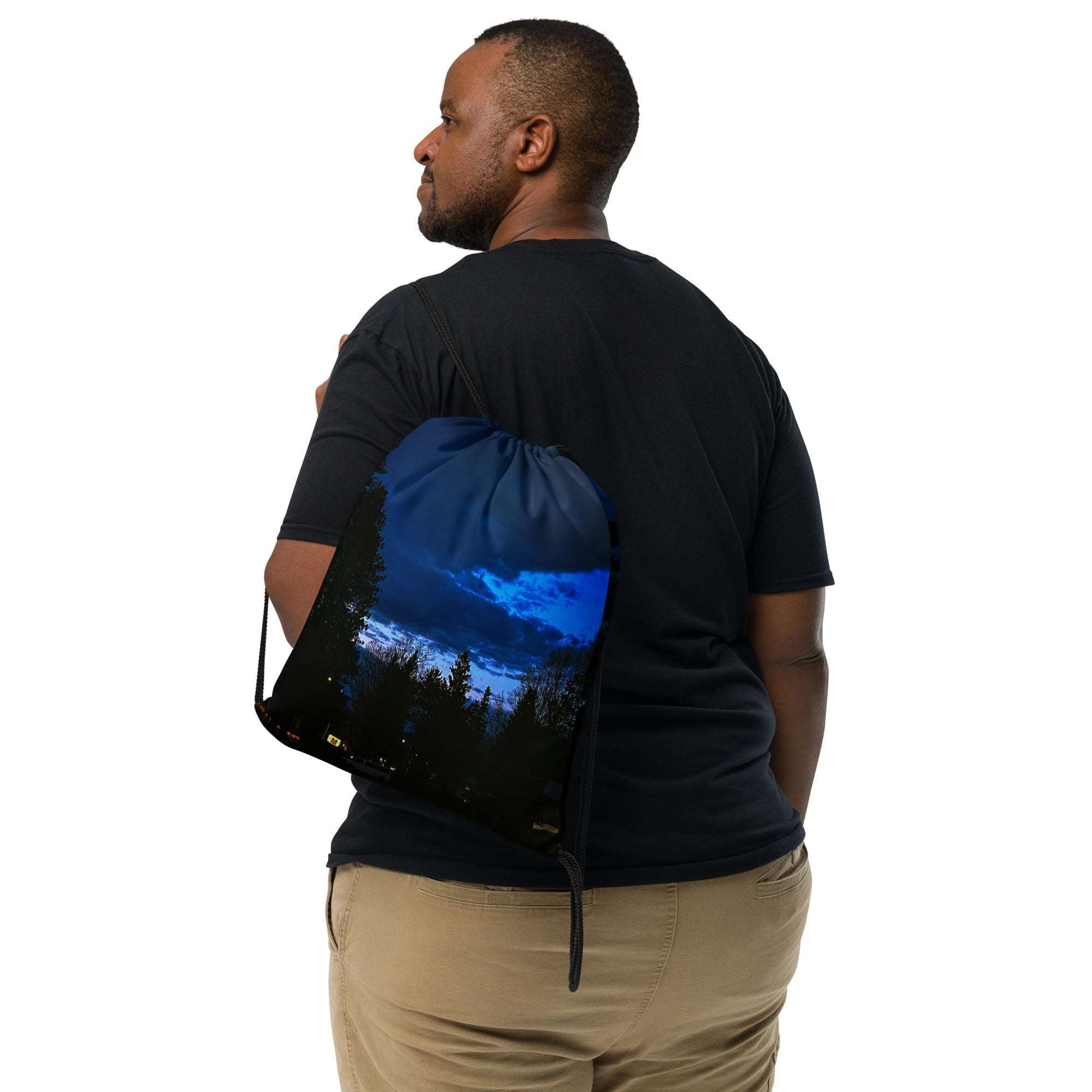 Deep Cyan Sky Drawstring bag