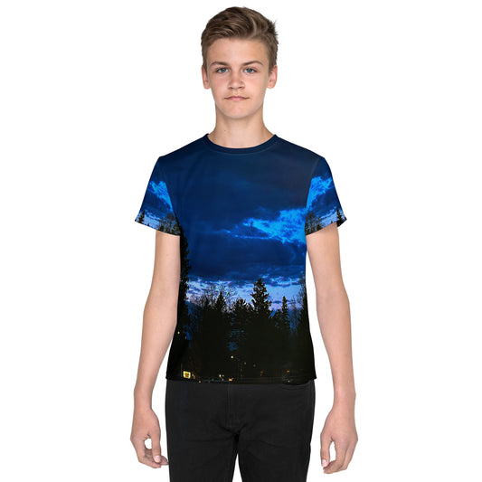 Deep Cyan Sky Teens neck t-shirt