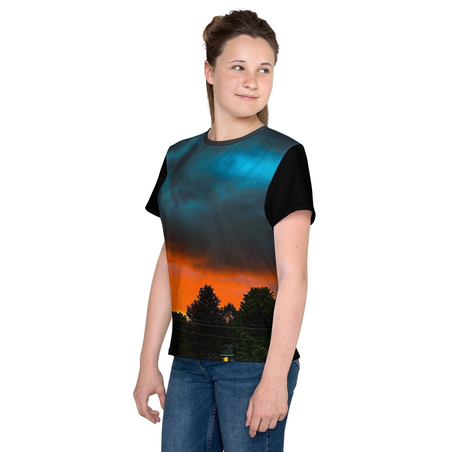 Blue Sunset Teen's Neck t-shirt