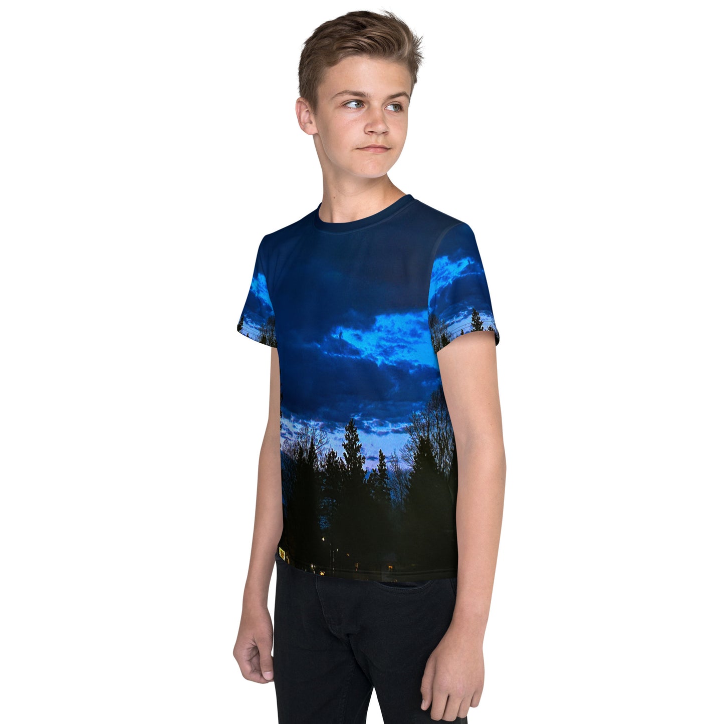 Deep Cyan Sky Teens neck t-shirt