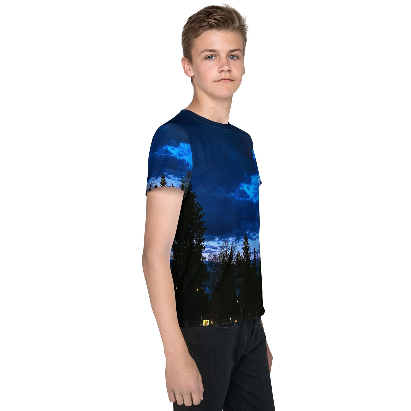 Deep Cyan Sky Teens neck t-shirt